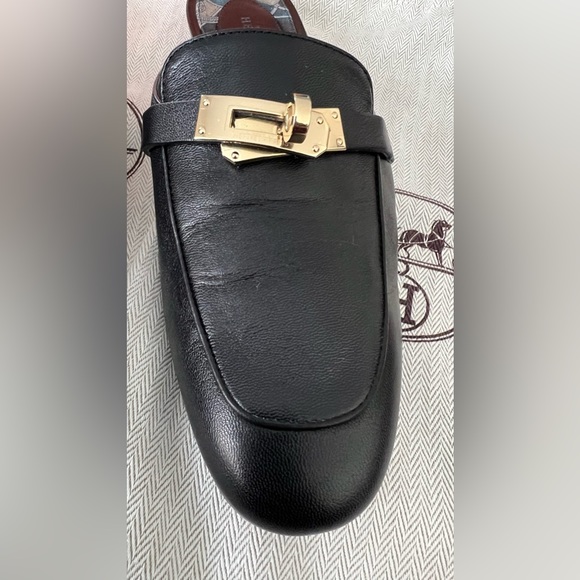 Authentic Hermes OZ Mules in Size 37 Black with Gold Hardware - Picture 6 of 16